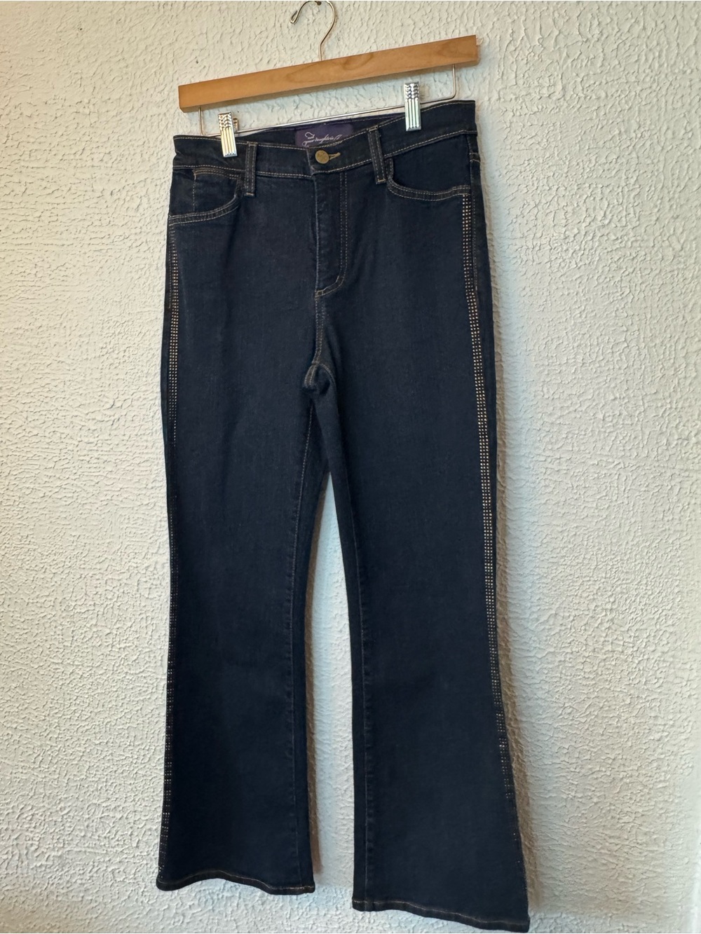 NYDJ Black Flare Jeans with Side Stud Trim